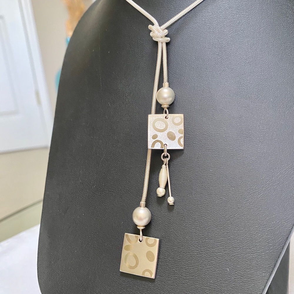 Lariat rope silver necklace with matching set